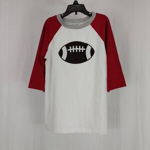 Smock Monkey Boys Size 8 White With Red Sleeve Raglan Football Tee.